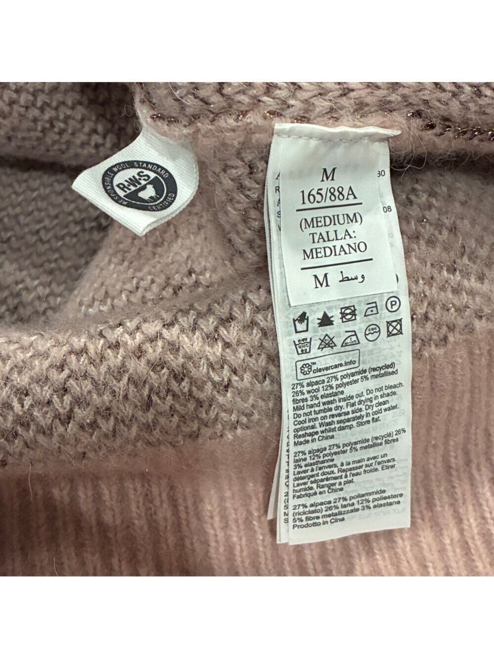 All Saints Star V-Neck Oversized Sweater in Pashmina Pink - Size Medium - Picture 15 of 16